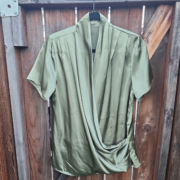 Lyaner Tops - Lyaner Women's Satin Wrap V Neck Short Sleeve Blouse, Sz. Medium